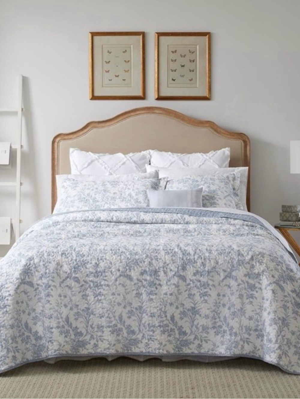 Laura Ashley Blue and White Floral Quilted Comforter Set